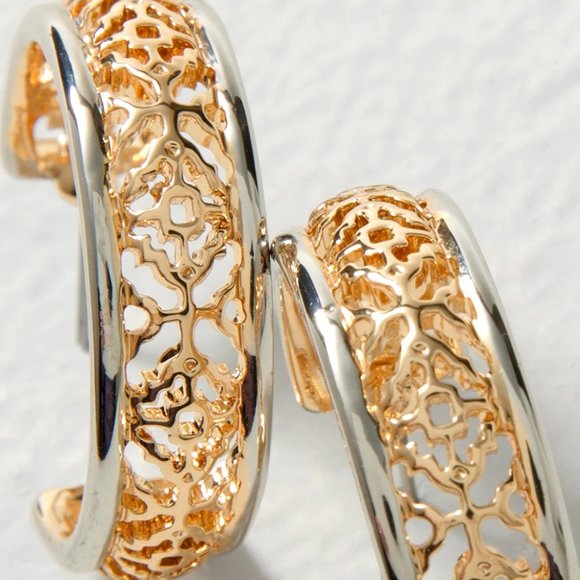 WHBM STUNNING! Goldtone + Silvertone Hoop Earrings FILIGREE - Picture 3 of 6